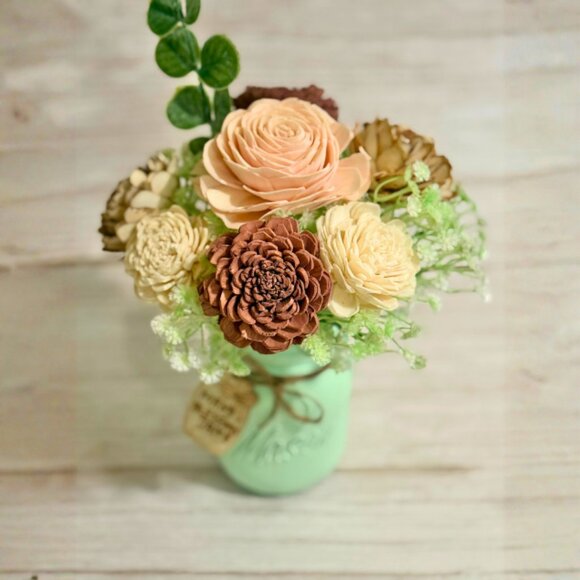 Sola Wood Floral Arrangement in Hand-Painted Personalized Mason Jar - Picture 1 of 9